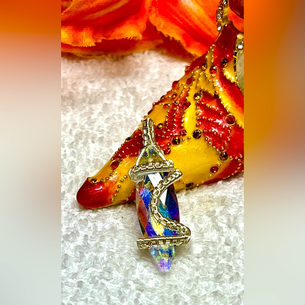 Stunning Aurora Borealis super shiny/ lustrous crystal-wire wrapped bead/pendant
